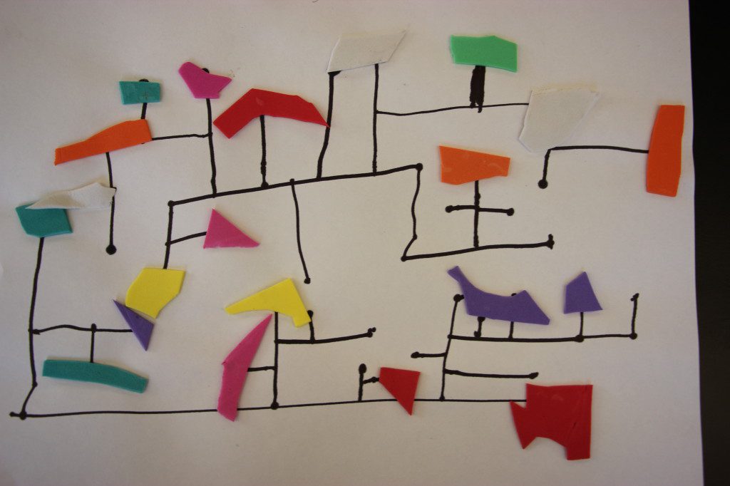 A piece of paper with colorful shapes on it.