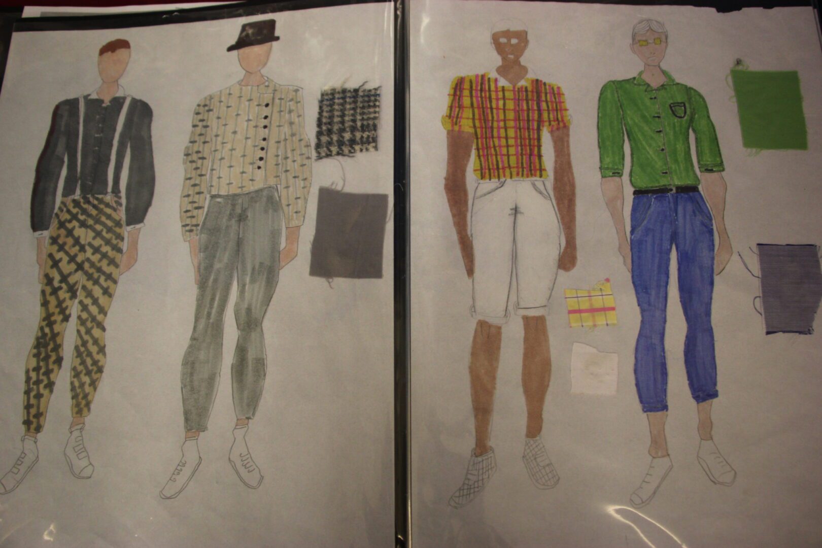 A sketch of a man in a shirt and a pair of pants.